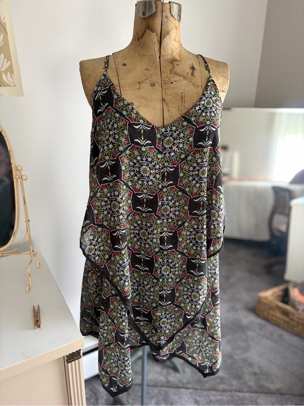 Intimately Free People Black Floral Tile Print V-Neck Cami
